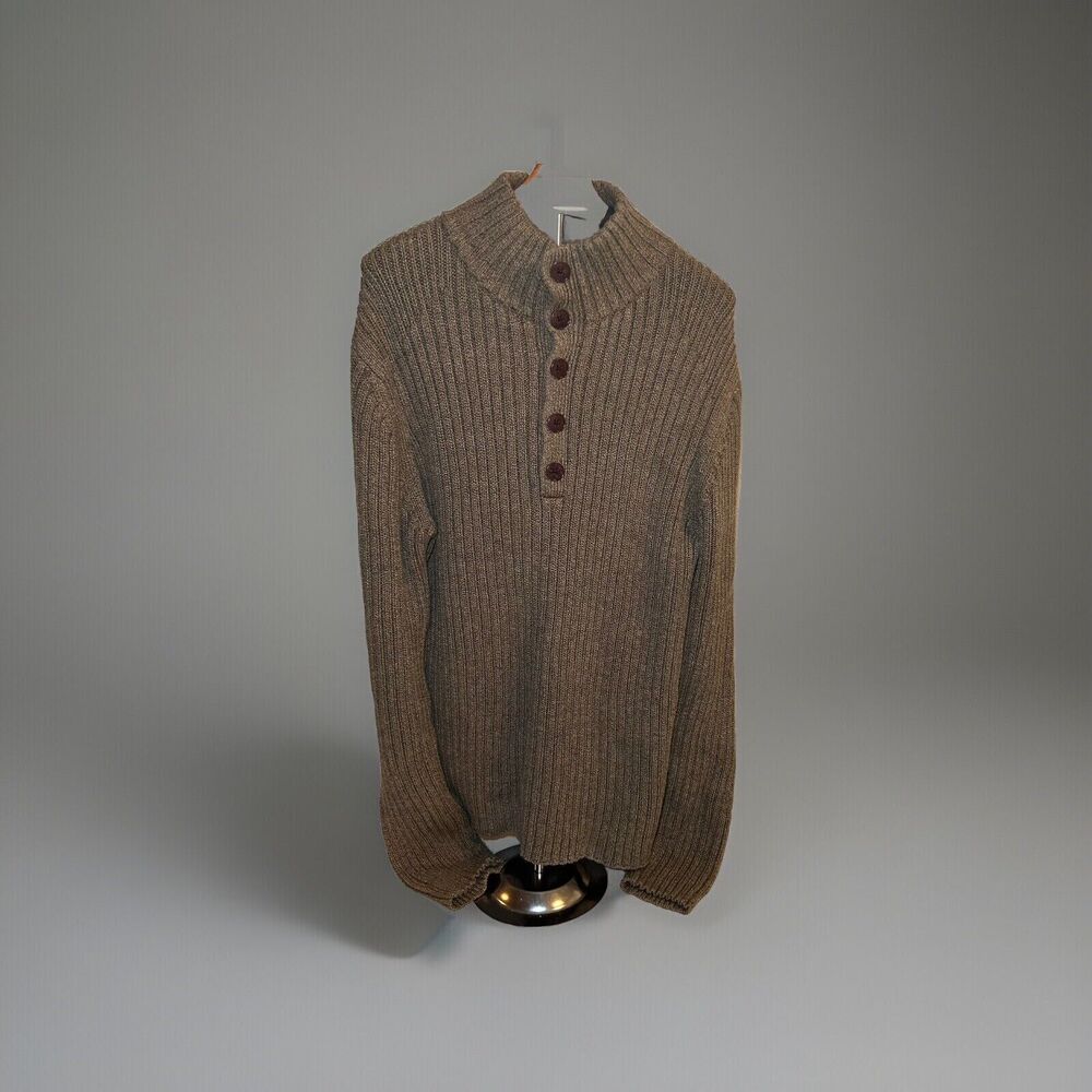 Ralph Lauren RL1967 Mock Neck XXL Mens Cable Knit Extra Heavy Sweater Qtr Button